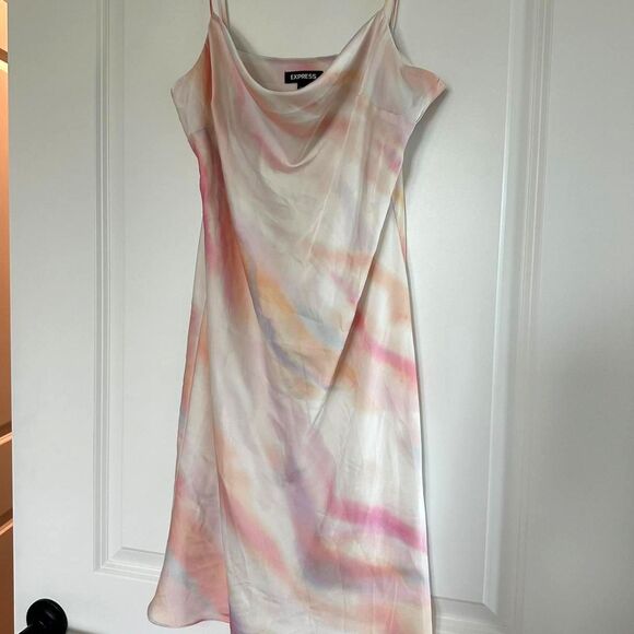 Express Cowl Neck Multi-Colored Slip Dress Women’s Medium Satin Party Dress - Picture 1 of 5